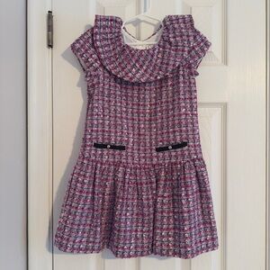 Janie and Jack Purple and White A-Line Dress with Bib Collar
